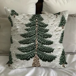 Festive Christmas Linen Throw Pillow Cover with Tree and Snowman Design - 45x45cm (Only pillowcases)
