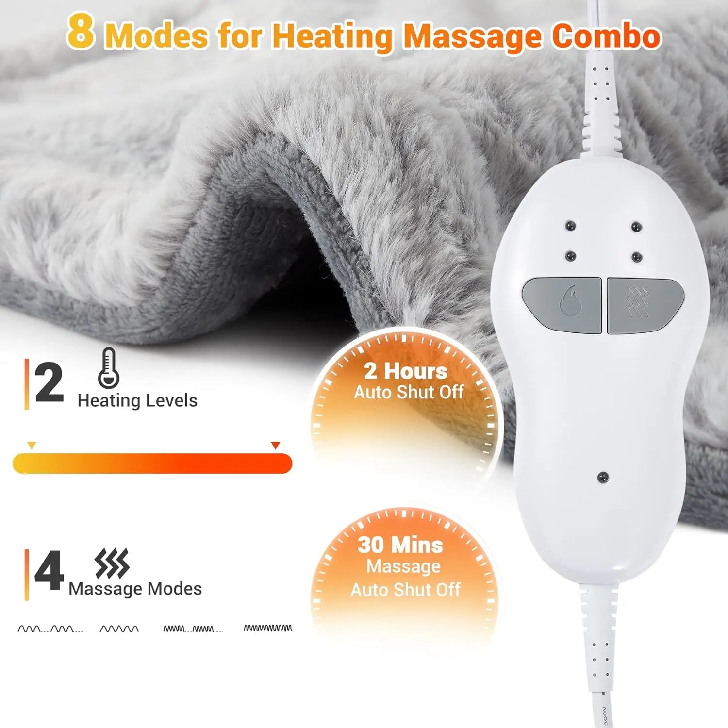 Neck and Shoulders and Back, 24" x 35" Large Electric Heating Pad for Back Pain Relief with 3 Heat Levels, 4 Massage Settings