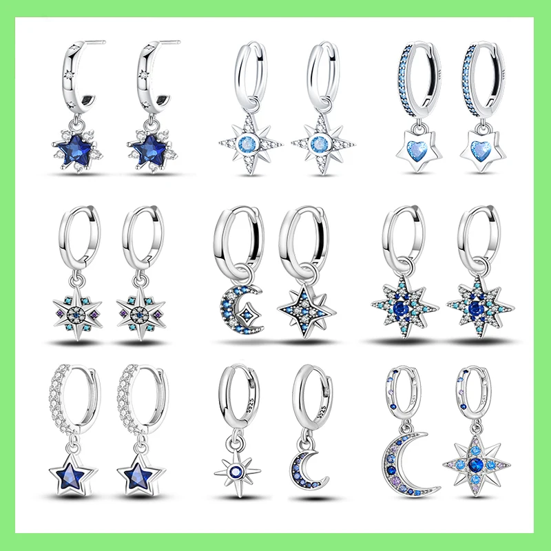 

Women's Star and Moon Drop Earrings 100% 925 Sterling Silver Sparkling Cubic Zirconia Luxury Jewelry Suitable for Ages 13-45