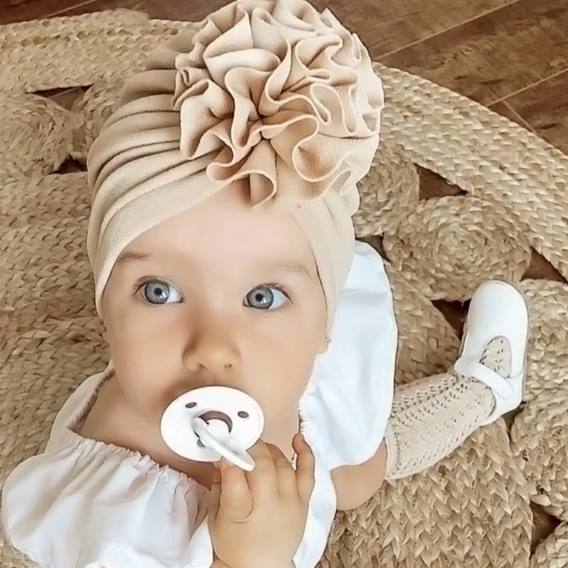 

Cute Flower Baby Girl Indian Hat Solid Color Newborn Infant Cap Beanies Headwrap Kids Hat Turban Bonnet