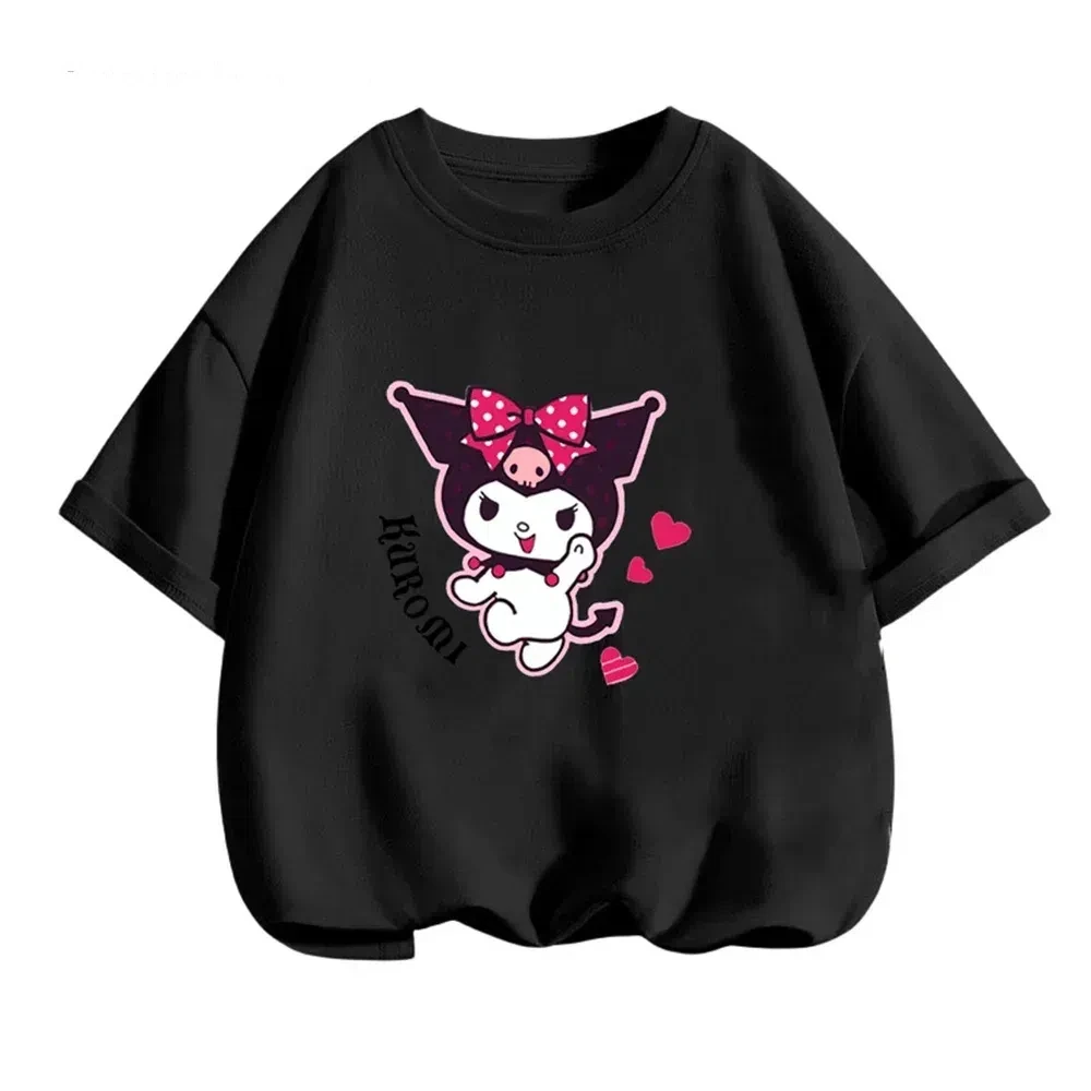 

Kuromi New Children's T-shirt Cute Sanrio Cartoon Multiple Colors T-shirt Short Sleeve Boy Girl Loose Clothing Kids Trucksuit