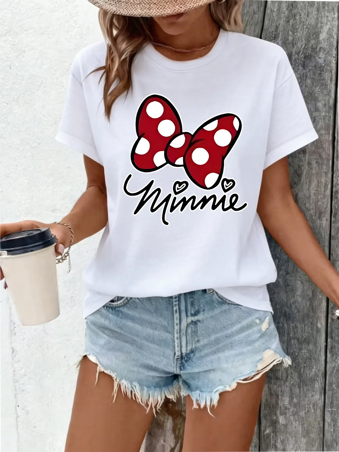 Rote Polka-Dot-Schleife im Minnie-Stil, niedliches Muster, Sommer, neu, erfrischend, atmungsaktiv, klassische, elegante Damenbekleidung
