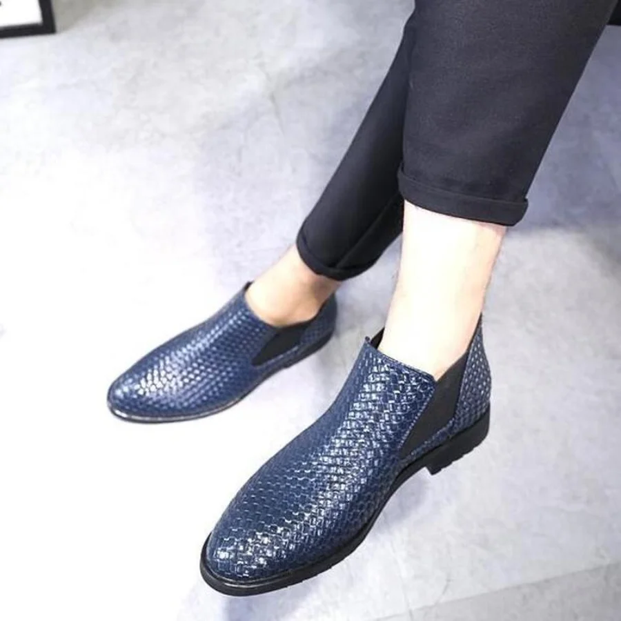 Spring/Autumn Mens Woven Single Chelsea Boots Fashion Ankle Hairstylist Working Shoes Size 38-48