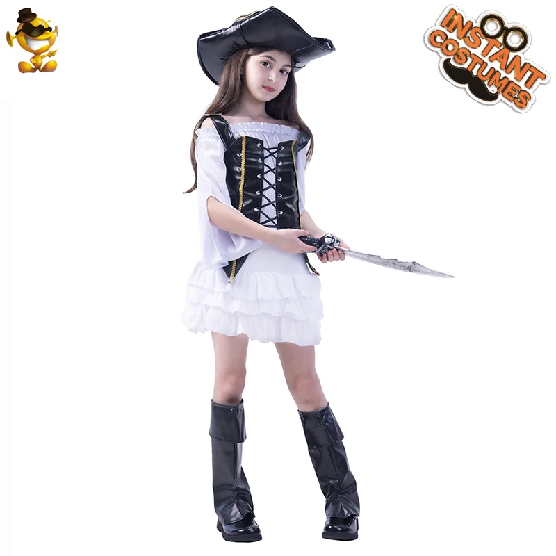 Girls Pirate Princess Costume Set - Buccaneer Dress With Eye Patch, Coins & Pouch For Halloween - View #5