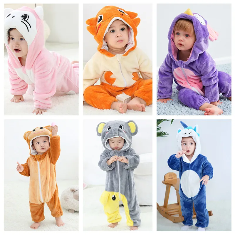 

Hot Kawaii Baby Winter Yellow Pajamas Long Sleeve Cute Anime Rompers Hooded For Boys Girls Fantasia Warm Cotton Jumpsuit Clothes
