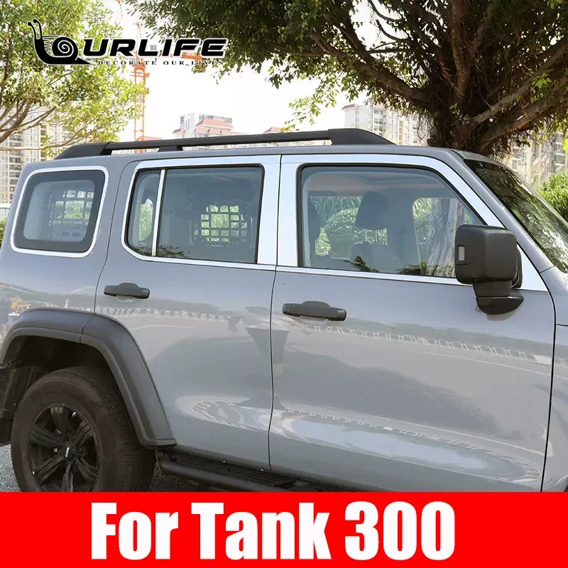 

For Great Wall GWM Tank 300 2021 2022 2023 2024 Car Stainless Steel Chrome Window Trim Middle Pillar Strip Accessories