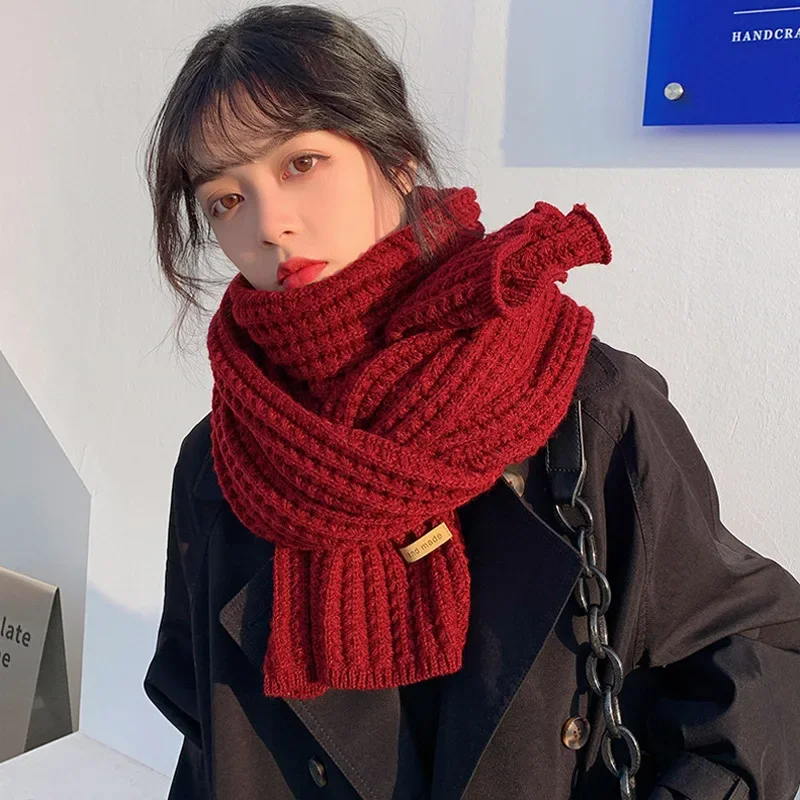 

Новинка 2024, корейский Зимний вязаный Модный женский длинный шарф, Однотонный женский винтажный большой шарф, мягкий теплый плотный шерстяной шарф Y9