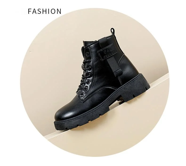 2023 Syksyn uusi brittiläinen paksupohjainen naisten opiskelija lyhytsaappaat sivussa vetoketjullinen moottoripyörän saappaat_voghion.com