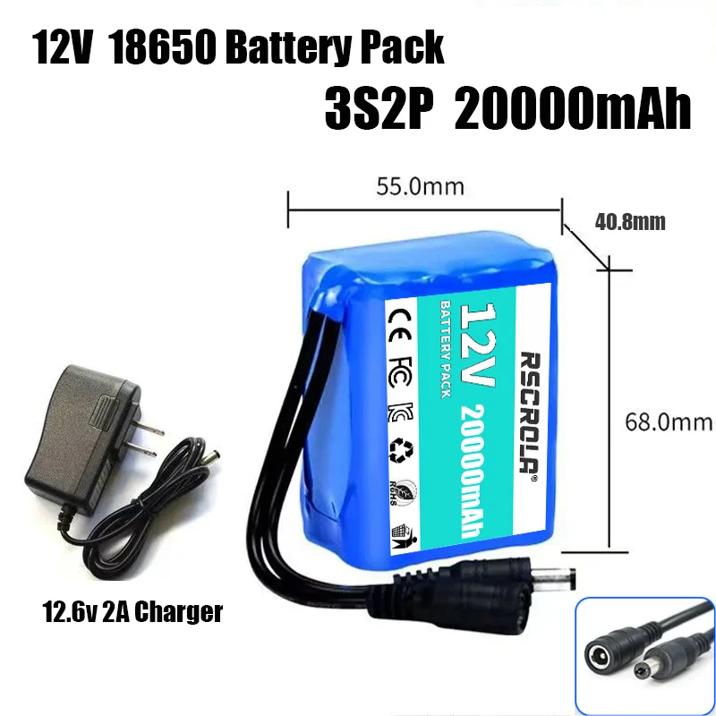 12V 20Ah-50Ah 3S5P 18650 Lithium Ion Battery Pack with BMS + Charger Super Large Capacity Rechargeable DC12.6V image 10
