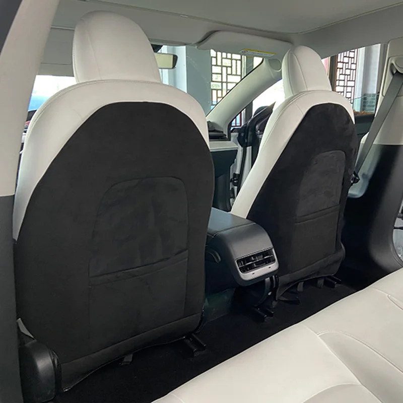 Фото Подкладка для спинки сиденья для Tesla Model Y & Mode 3, задняя крышка для автомобильных сидений, Высококачественная кожаная защитная подкладка с отворотом и мехом, чистый коврик №4