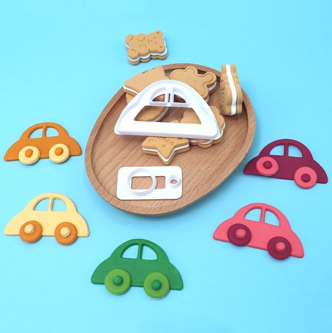 Description Picture 2 of itemFondant Cake Decorating Cookie Embosser Mold Cartoon Car Tractor Train Shaped Biscuit Pastry Stamp Hand Press For Baking Tools