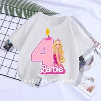2024 Kawaii Barbie Children Short Sleeves Anime Cartoon Girls Boys Round Neck T-Shirt birthday gift Y2K Kids Clothes Streetwear 1