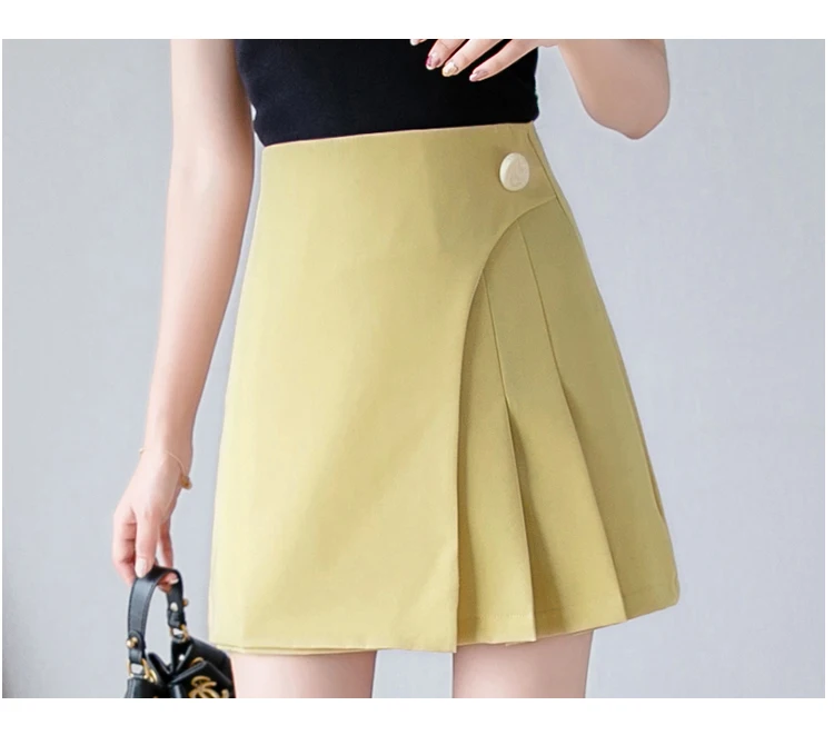 Button Pleated Skirt Women High Waist Casual Womens Skirts For Teen Girls Sweet Mini A-Line Short Skirt Ladies 2021 Spring Black black leather skirt