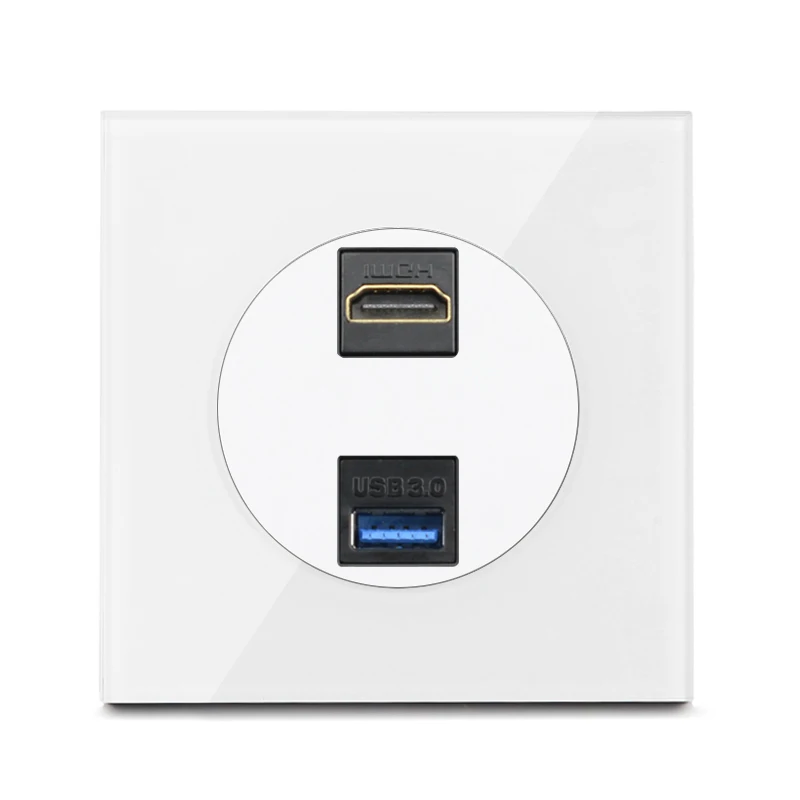 Rewnssin Light Switches and Sockets All Series Glass White Modern Style Random Click Push Button ON OFF EU Outlet Cat5e Socket double light switch Wall Switches