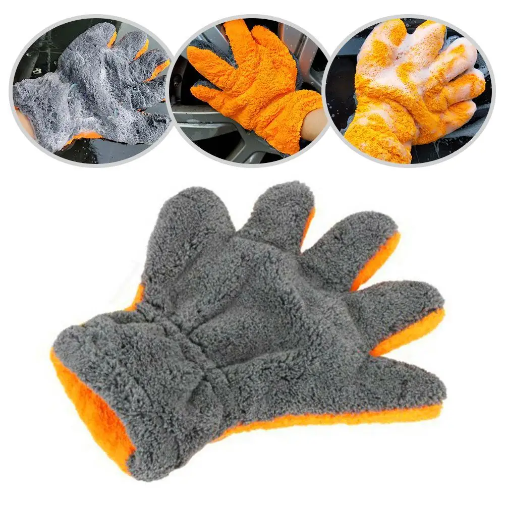 Auto Double-sided Coral Velvet Five Finger Gloves Car Wash Gloves Auto Care Soft Superfine Fiber Washing Microfiber Tools