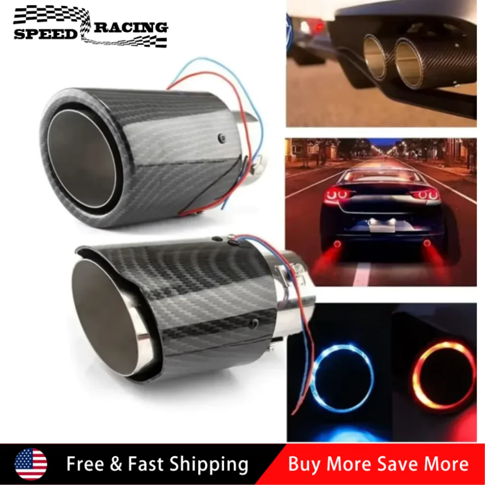 Universal Car Modified Exhaust Muffler Tip Pipe LED Light Outlet Exhaust Pipe Tail Throat Silencer Turbo Sport Red Blue