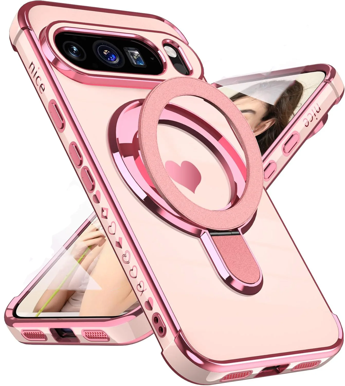 Love Heart Magnetic Stand Holder Case with Airbag Plating Soft Cover