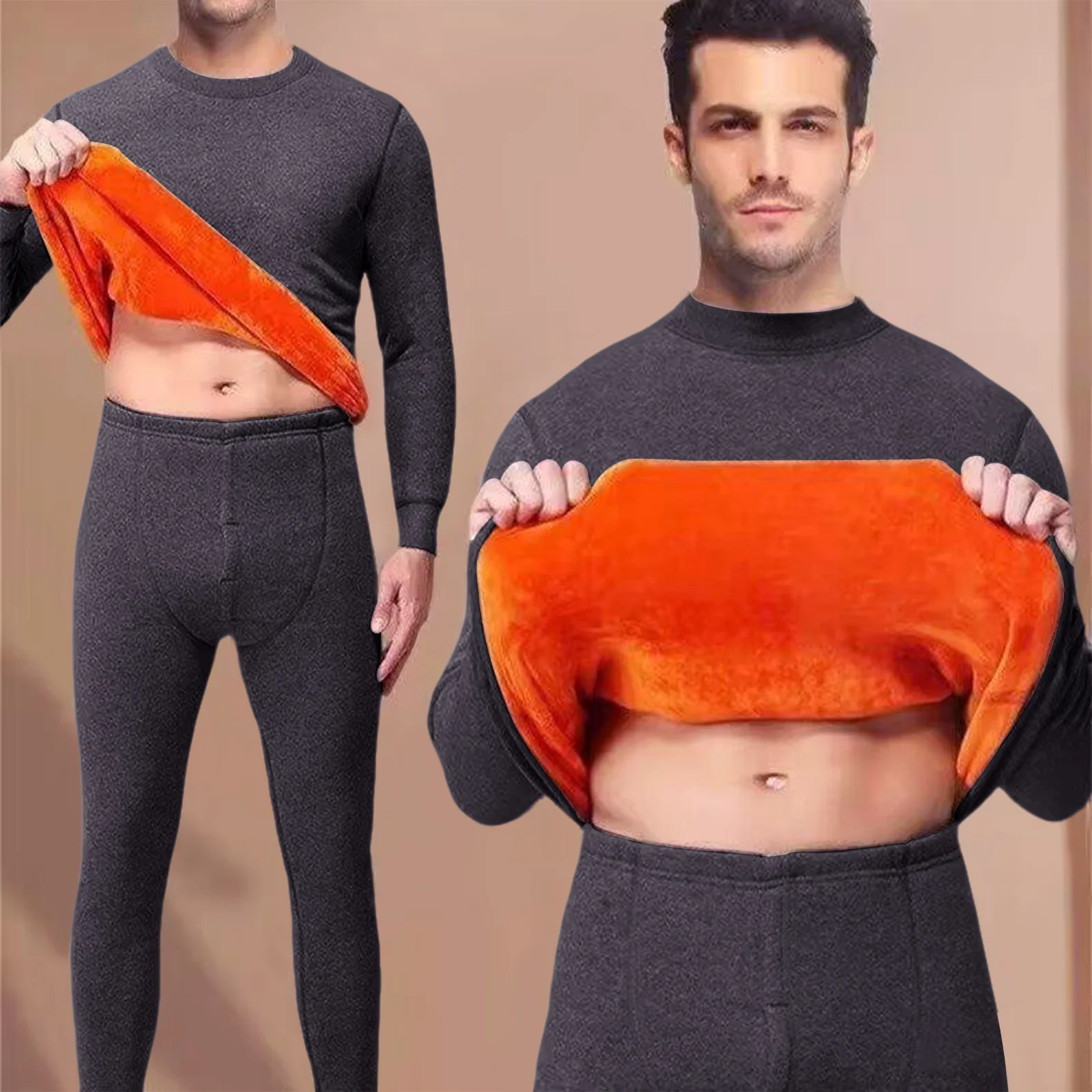 Men's Thermal Underwear Thin Base Cotton Sweater Winter Thermo Shirt Tops Pants Set Thermal Clothing Set Skiing Underwear