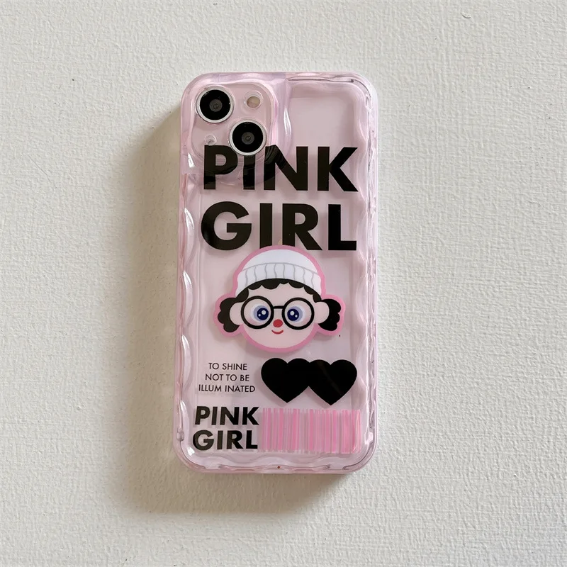 Per Iphone 14Promax 2023 New Ins Net Red Pink Trasparente Cartoon Glasses Girl Holder Phone Soft Case 14Pro 13Promax 12 11