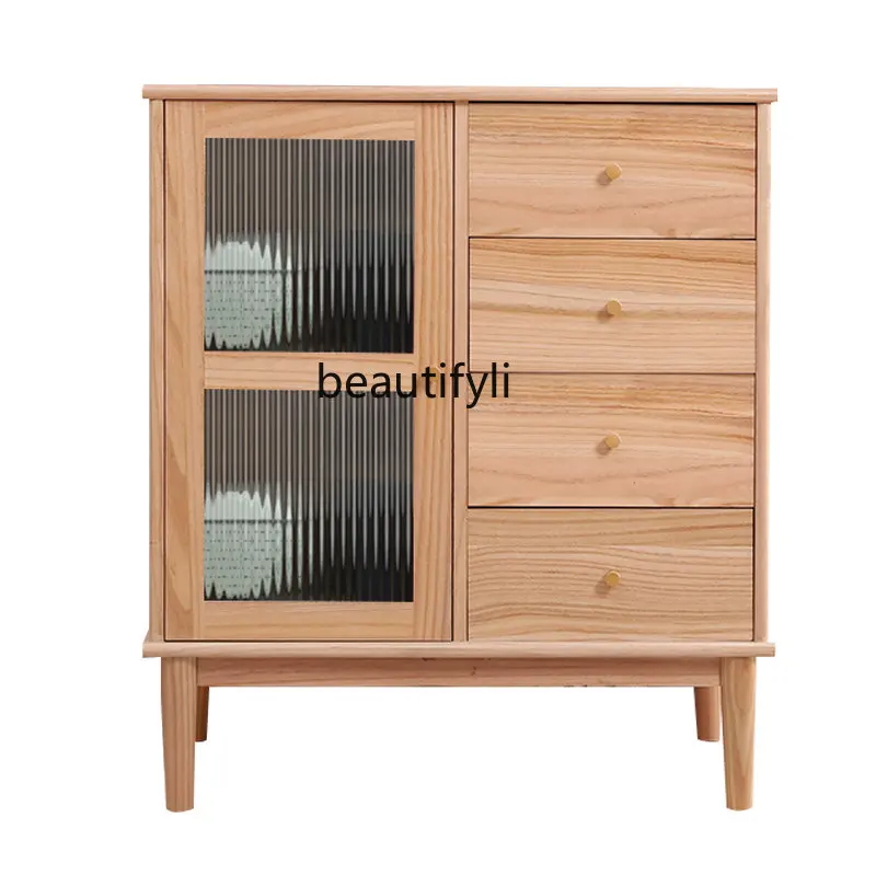 

Chest of Drawers Solid Wood Japanese Modern Simple Storage Locker Wine Cabinet Living Room Rattan Cabinet Sideboard Cabinet