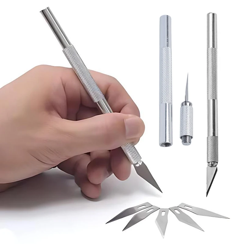 1PC 펜 나이프 블레이드 조각이있는 고품질 은빛 금속 공예 칼 수공예 도구 목각 액세서리 ZYF