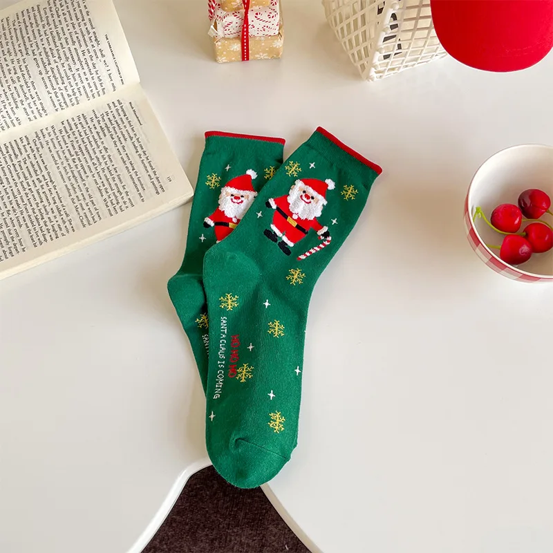 Women's Autumn Winter Cotton Snowman Santa Claus Christmas Tree Creative Cartoon Stockings New Year Christmas Mid-tude Socks