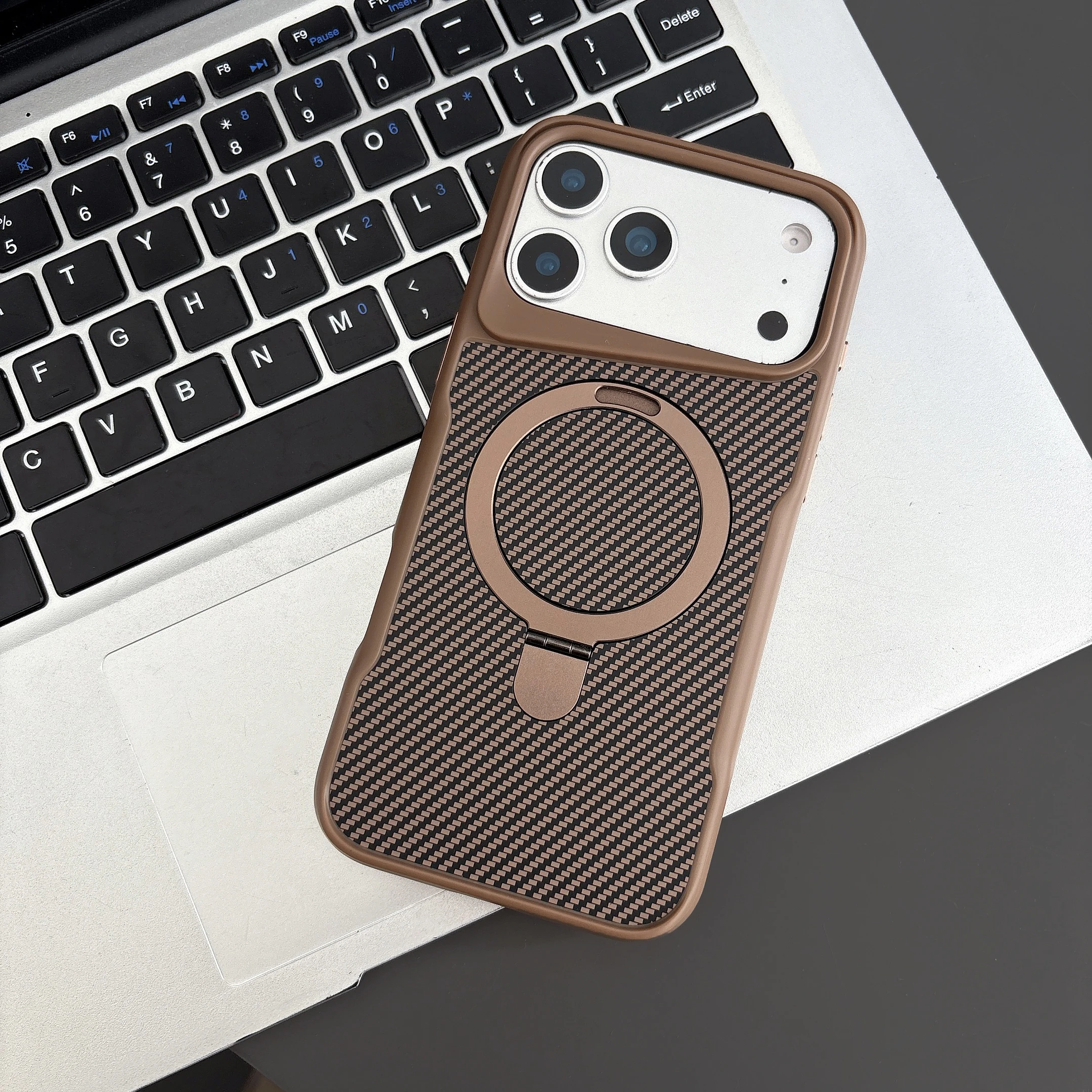 Elegant 360° Rotating Carbon Fiber Magnetic Phone Case with Kickstand - Shockproof Protection