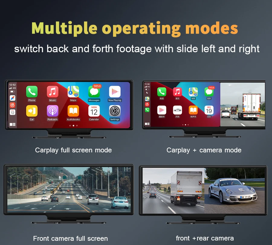 10.26inch Apple CarPlay Bluetooth Android Auto Dash Camera Car DVR Dual Lens 2K+1080P Video Recorder APP Control Navigation WiFi yi smart dash camera