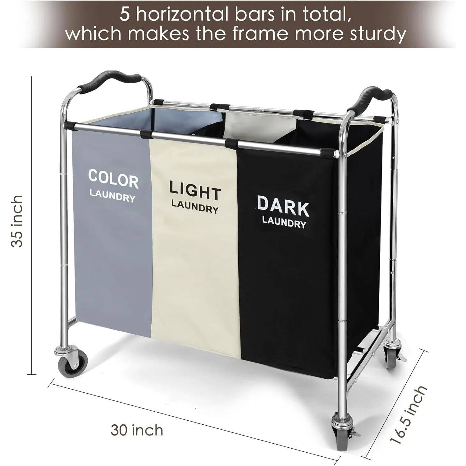 240L Laundry Hamper Large Laundry Basket with Wheels 3 Section Bag Organizer for Dirty Clothes Dorm Room Essentials