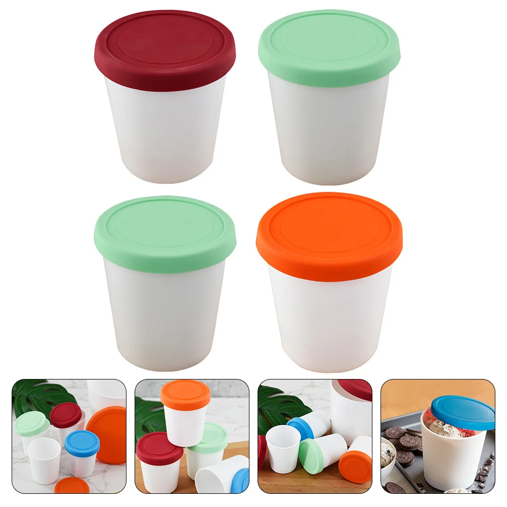 

4 Pcs Ice Cream Cup Packing Bottles Container Freezer Containers Silica Gel Yogurt Cups
