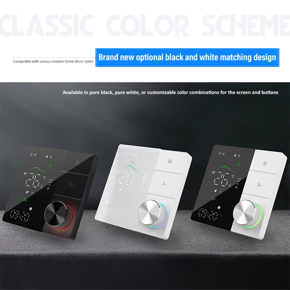 สวิตช์ควบคุมเทอร์โมสตัทเครื่องปรับอากาศอัจฉริยะ Tuya WiFi สำหรับทำความร้อนและความเย็น พร้อมปุ่มควบคุมพัดลม 3 ระดับ รองรับ Alexa และ Google Home 1