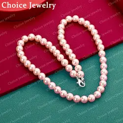 Sterling Silver Multi - Colored Pearl Necklace for Women - Elegant Fashion Jewelry (Pink)