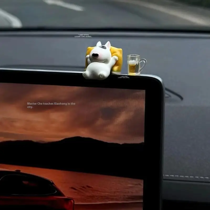 Adorable Relaxed Pose Bull Terrier Dashboard Figurine - Car Interior Ornament