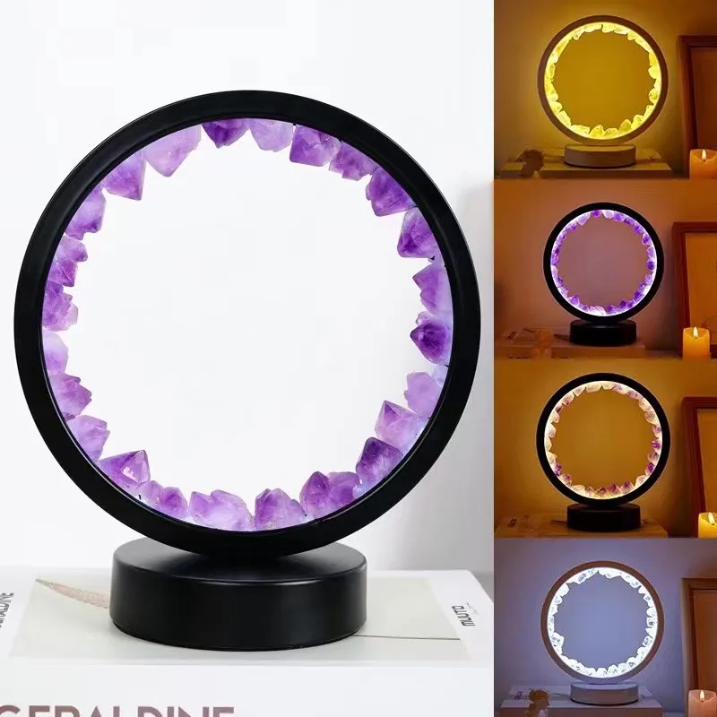 

Natural Amethyst Crystal Cluster Tooth DIY Making Circular Night Light USB Plug-in Base, Home, Bedside Lighting