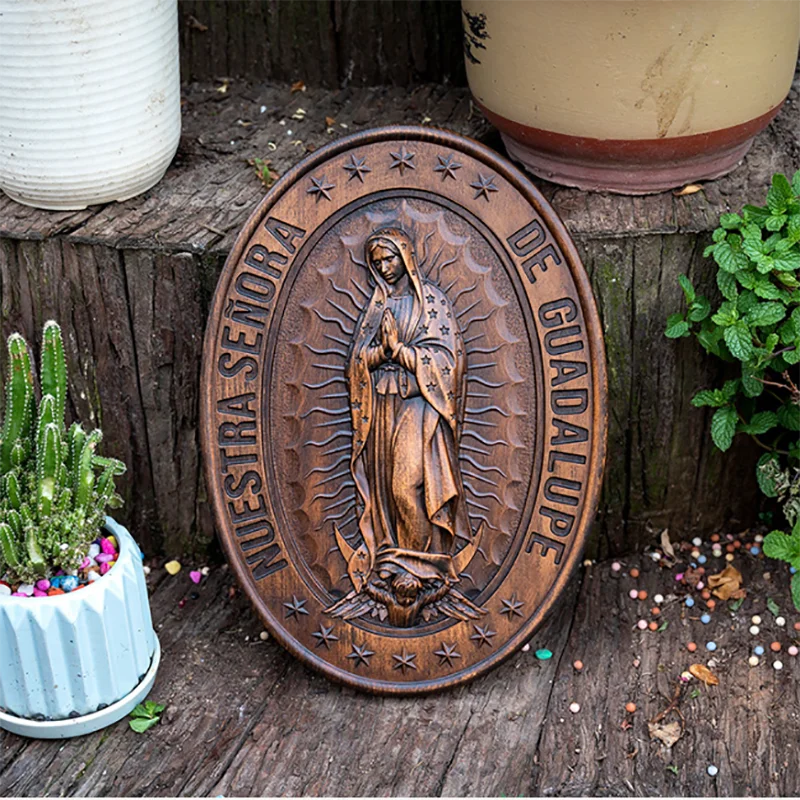 Handmade Virgin of Guadalupe Wooden Statue - Catholic Mary Wall Decor, Carved Religious Art, Mexican Marian Altar Figurine, Chri