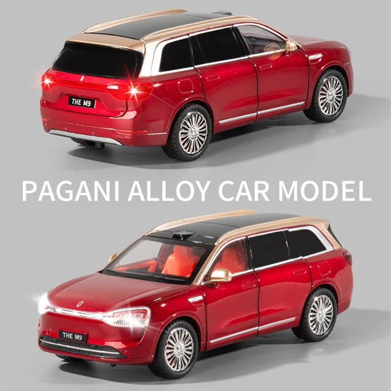 1:24 키 버전 M9 SUV 합금 자동차 모형 다이캐스트 금속 신에너지 자동차 모형 사운드 및 라이트 시뮬레이션 어린이 장난감 선물