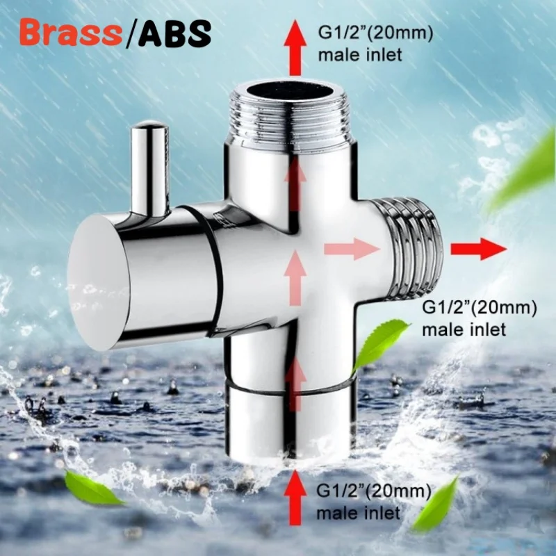 Diverter Valve Brass 3-way G1/2 Shower Water Separator Shower Tee Adapter Adjustable Faucet Switcher Bathroom Replacement Part