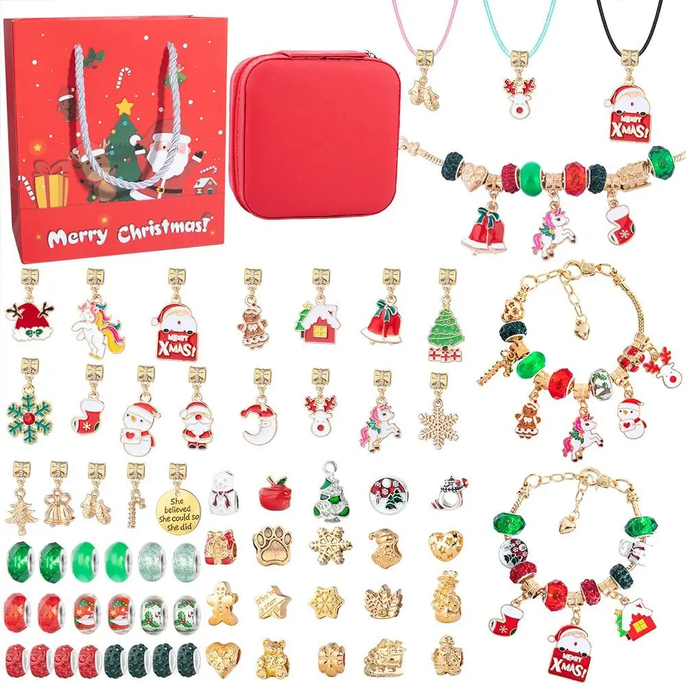 

Santa Claus Diy Christmas Bracelet Set Adjustable Cartoon Pendant Diy Children's Bracelet Kit Bangle Christmas Tree