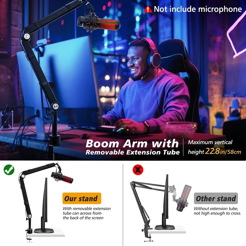 Microphone Boom Arm 360&deg;Rotatable Mic Stand Microphone Holder With 3/8"5/8" Adapters Microphone Arm With Accessories Mic Arm microphone stand