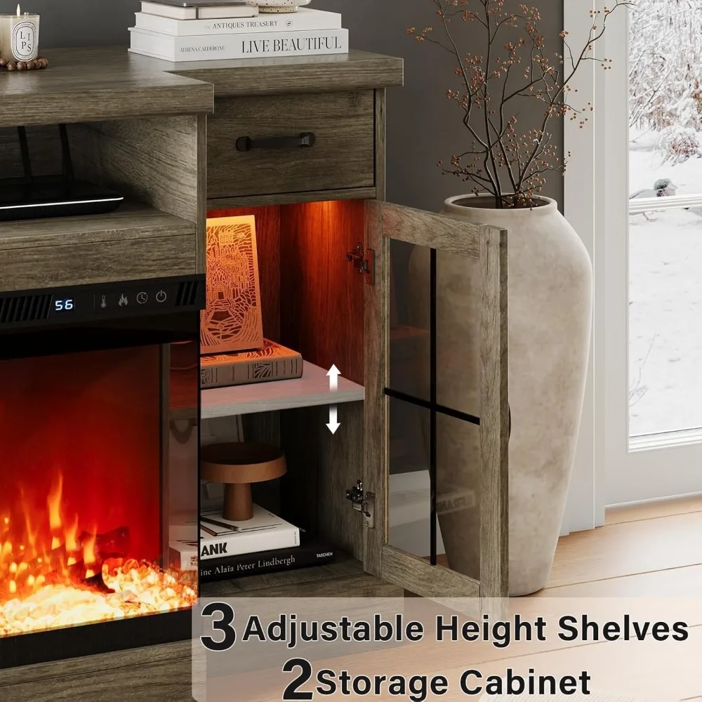 TV Stand for 80", Fireplace Entertainment Center with 40" Electric Fireplace with Drawers, TVs Stands 3