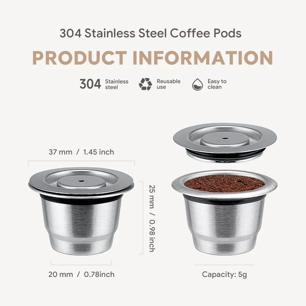 Reusable Coffee Capsule for Nespresso Stainless Steel Refill Coffee Filter Pods fit for Essenza Mini & Inissia & Pixie machine