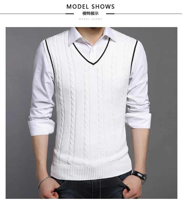 Description Picture 5 of itemSpring and autumn college style men's sweater vest vest slim-fit coat youth Korean version sleeveless vest thin knit shirt