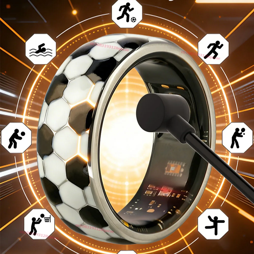Nuovo Anello Smart 2026 con Design a Pallone da Calcio, Monitoraggio Frequenza Cardiaca, Pressione Sanguigna e Sonno, Impermeabile IP68, per Uomini e Donne, Regalo per le Feste