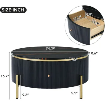 Modern Round Coffee Table with 2 Large Drawers Storage Accent Table(31.5'') 2