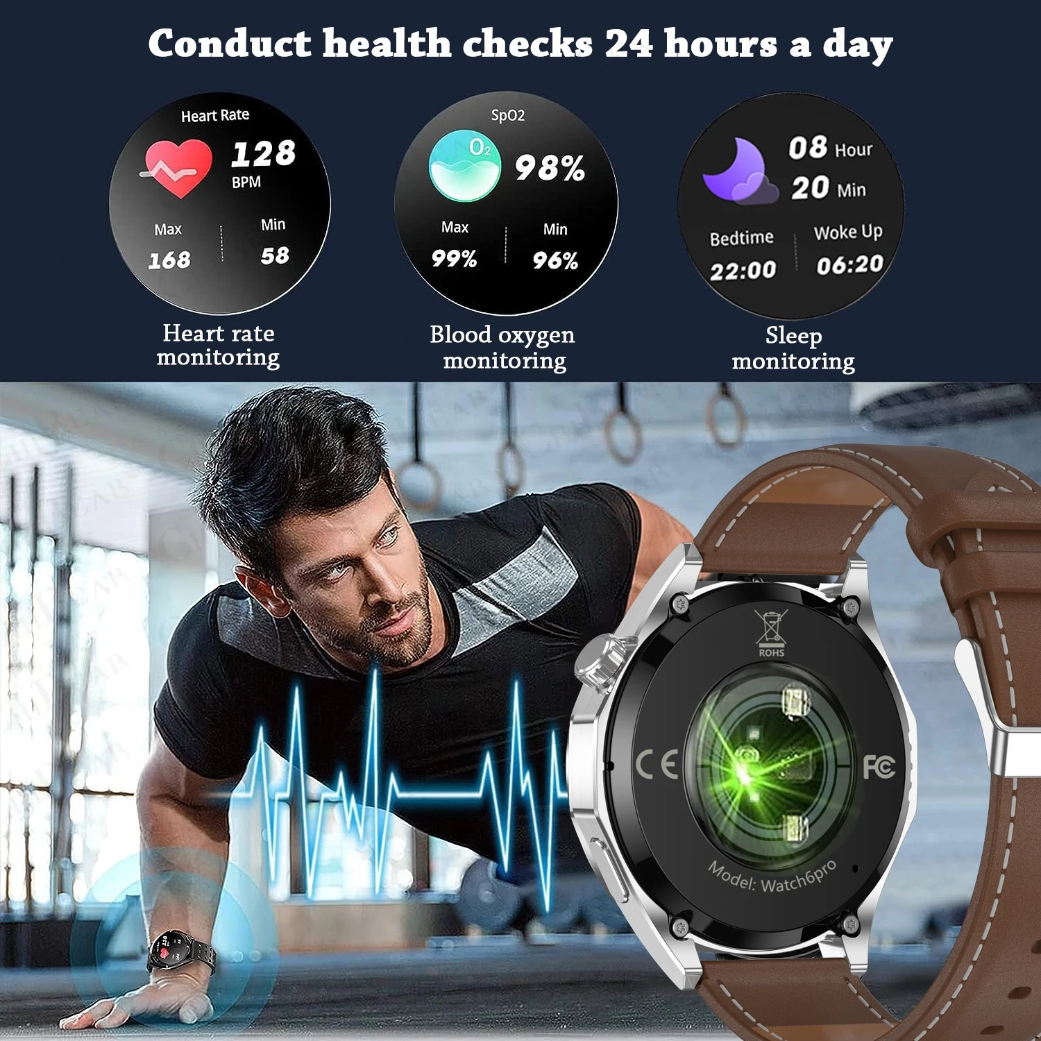2025 New Watch 6 Pro GPS Compass Smart Watch Men's 360*360 AMOLED Screen NFC Health Monitoring Men Bluetooth Call Smartwaches