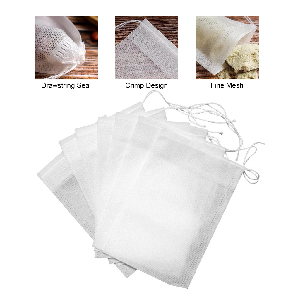 100 Pcs Non-woven Fabric Tea Infuser Bags with Drawstring Sachet Bags Tea Filter Bags for Loose Tea Kitchen Accessories