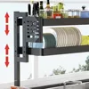 Over The Sink Dish Drying Rack Multi-Functional Countertop Scullery Kitchen Sink Storage Shelf Dish Drain Rack with Cabinet Door 4