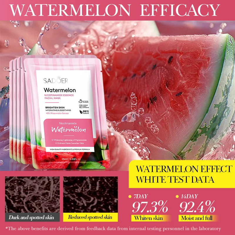 5/10pcs SADOER Watermelon Nicotinamide Facial Masks Face Moisturizing Brightening Hydrating Face Mask Facial Skin Care Products