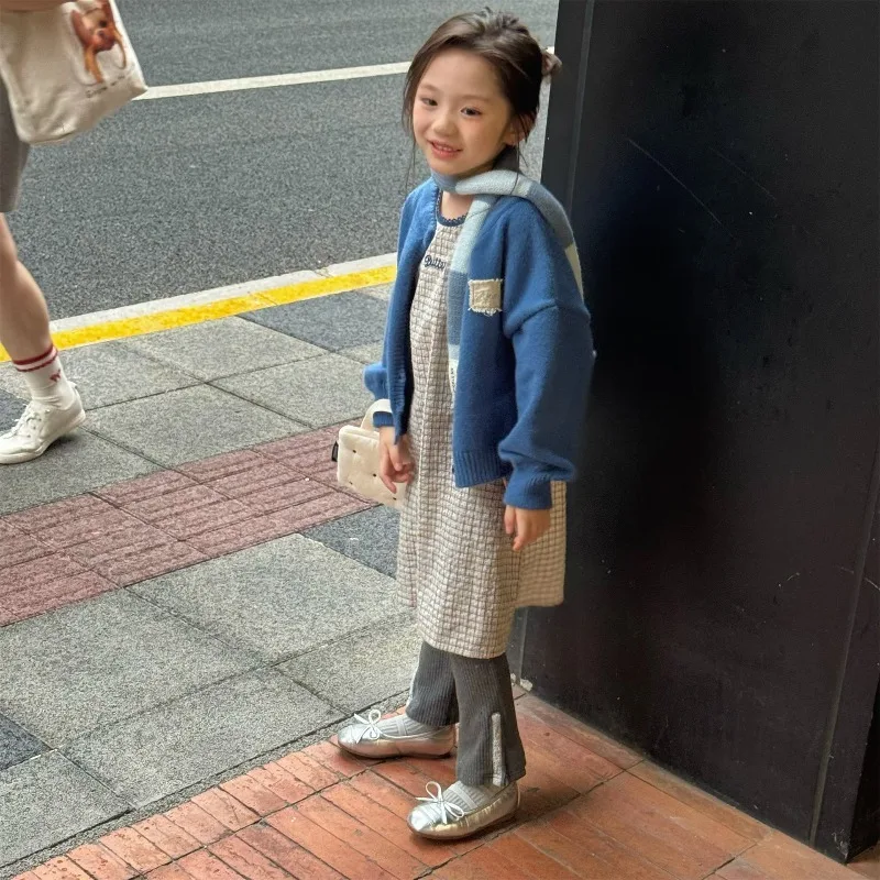 2026 새로운 봄 가을 한국 스타일 어린이 스웨터 카디건 블루 커피 오-넥 니트 코트 어린이 소년과 소녀 의류 A6565