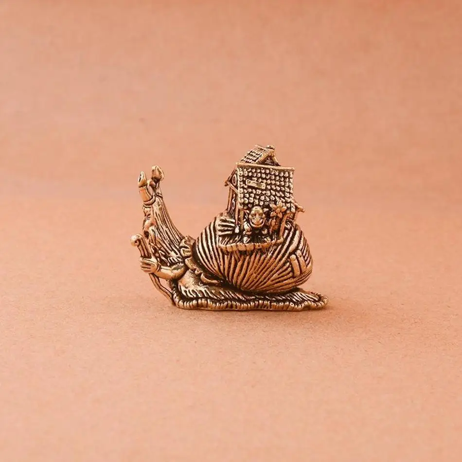 Small Ornaments Tea Pet Ceremony Copper Simulation Animal Figurines Miniatures Toys Hip Hop Exaggerate Solid Brass Snail House